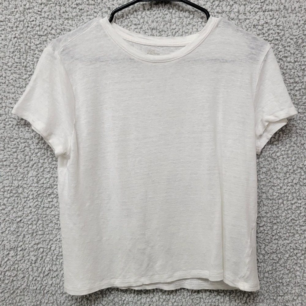 JCrew Women White 100% Linen Short Sleeve Crew Neck T-Shirt Size S